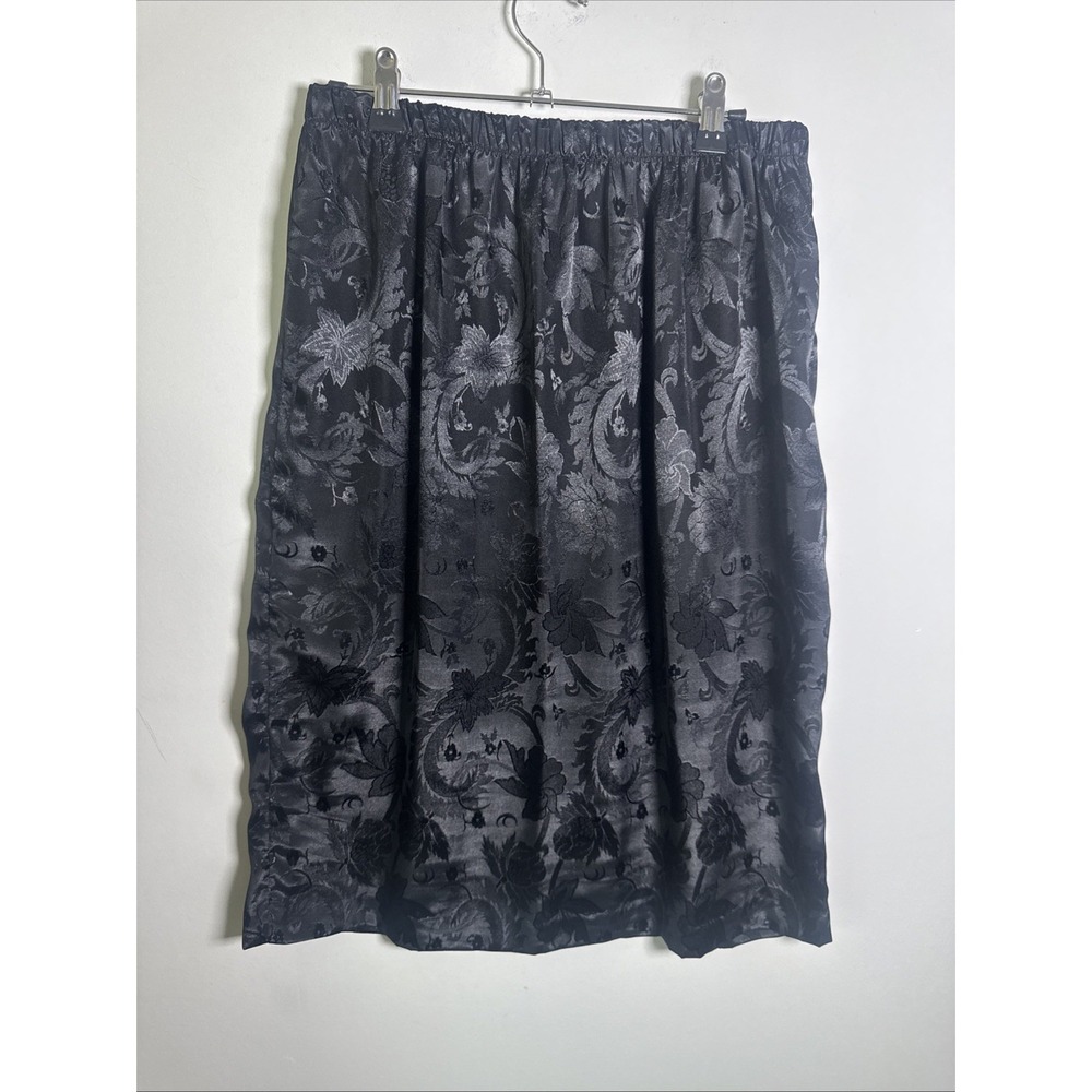 Vintage 80s 90s Floral Black Rosette Half Skirt‎ Slip Black Size 12 Goth Grunge